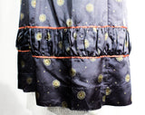 Size 12 Antique Edwardian Skirt - 1900s Gorgeous Blue Medallion Print Silk with Ruching & Pink Trim - Late Victorian 1800s Look - Waist 30.5