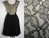 Size 6 Cocktail Dress - 1940s 50s Delicate Black Floral Lace Frock - Exquisite Quality Taffeta & Silk Crepe Ballerina - Bust 34.5 - 38986