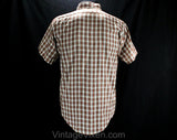 Men's Large 50s Plaid Shirt - 1950s Mens Oxford Style Casual Shirt - Red Green White Summer Tartan Cotton - Thin & Light - Chest 44 - 50191