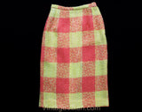XXS 60s Boucle Tweed Pencil Skirt - Melon Orange & Yellow Wool - Classic 1960s Office Secretary - Size 0 - Waist 23 - NWT Deadstock