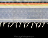 Central American Tablecloth - Casual Mexican Guatemalan 1950s 60s Dinner Linens - Blue Yellow Orange Green Cotton Square - Summer Fiesta
