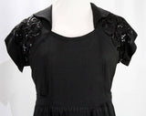 Size 8 1930s Maternity Dress - Black Rayon Crepe & Sequins Soutache - Short Sleeve Authentic 30s Cocktail - Dressing For Two Label - Bust 35