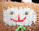 1960s Cat Stuffed Animal - Kooky Kitsch 60s Hand Crochet Stuffie - Orange & White Yarn with Googly Eyes - Funny Casual Rec Room Craft Kitty