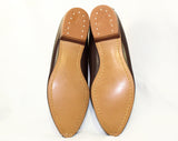 Size 8.5 Brown Shoes - Unworn 1960s Dark Leather Loafer Style Flats - 8 1/2 AA Narrow - 60s Point Toe Preppy Classic - NOS 60s Deadstock