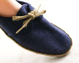 Size 10 Navy Sneakers - Retro Rustic Burlap Deck Shoes - 80s Casual Blue Sneaker Woven Jute Heel - Grasshoppers Ked's - Deadstock - 10M