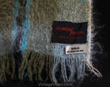 Plaid Mohair Scarf - Sage Green & Blue Artisan Style Woven Wrap - Douglas Tartan 1960s Shawl Made in Scotland - Rectangular Fuzzy Wool