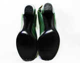 Size 6 1940s Green Shoes - Art Deco Style Open Toe Leather Pumps - 30s 40s Jungle Snake Hue Heels with Ovals - WWII Era 40's NOS Deadstock