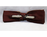 1940s 50s Men's Bow Tie - Dark Brown Deco Striped Bowtie - Mens Houndstooth Brocade Bowtie - Diagonal Orange Black Mid Century Clip On Tie
