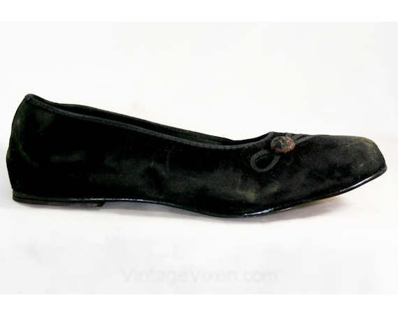 Size 5 Antique Style Shoes - 1910s Look Black Slipper with Asymmetric Cord Detail - Size 5M Shoes - Low Heels - Deadstock - 40339-1