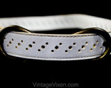 1960s White Vinyl Belt with Metal Bow Buckle - Medium Large Mod 60s Belt with Dot Perforations - Burnished Brassy Hardware - Waist 28 to 32