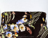 Size 6 Daisy Rayon Skirt - 1940s Inspired 1990s Brown & Blue Long Button Front A-Line - 90s Retro Wildflower Floral Design - Waist 24 to 26