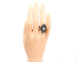 Size 5 Sterling Ring - Large Victorian Edwardian Revival Style - 1960s 70s Ornate Ring with Aqua Blue Stone & Marcasite 1900s Filigree Look