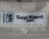 Size 6 Silk Shirt - Short Sleeved Top - Red Bird & Cherry Blossom Branches - Ivory Crepe Blouse - Serge Nancel Paris - Bust 34 - 46574