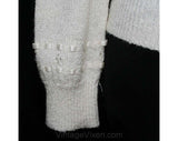 Size 8 White Sweater - Pretty Pointelle 80s Knit Top with Beribboned Detail - 1980s Valley Girl - Winter - Spring - Bust 36.5 - 39211-1