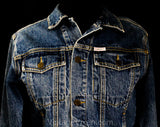 Size 12 1980s Guess Denim Jacket - Child's Preteen Boy Jean Street Wear - Dark Blue Cotton - Georges Marciano Question Mark Logo - Bust 35.5