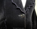 Size 6 Velveteen Jacket - Chic 1970s Designer Blazer - Pewter Gray with Zig Zag Trim - 70s Stephen Marks England - Autumn Spring - Bust 36