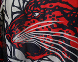XXS Safari Print Shirt - 1970s Zebra & Tiger Novelty Print Knit - Giraffes - Wild African Jungle Animals - Red and Navy Blue - Elles Belles
