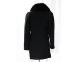Size 10 Black Coat with Posh Fox Fur - 1990s Designer Albert Nipon - Medium Lambs Wool Overcoat - Gorgeous Glamorous Street Chic - Bust 37.5