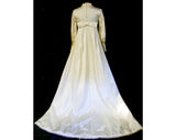 Size 6 Wedding Dress - 1960s Empire Satin Bridal Gown with Bishop Sleeves & Detachable Train - Victorian Look Wedding - Bust 33.5 - 31821