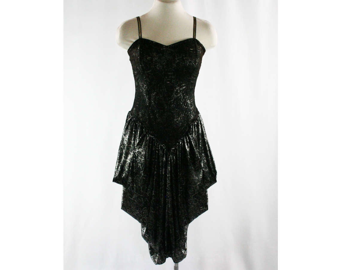 XS Metallic & Lace Disco Dress - Sexy 1980s Party Girl - Boned Bodice Vintage Vixen Clothing XS Metallic & Lace Disco Dress - Sexy 1980s Party Girl - Boned Bodice Vintage Vixen Clothing