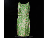 Size 4 Sun Dress - 1960s Spring Green Floral Silk Summer Blouson - Pretty Pink Daisy Floral Sleeveless - Late 50s Early 60s Small - Waist 25