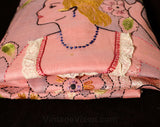 1920s Twin Bedspread - Sheer Pink Flapper's Boudoir Bed Spread - Authentic 20s Cotton Coverlet with 18th Century Fancy Lady Cameo Portrait