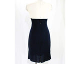 Size 6 Karl Lagerfeld Dress - Designer 1980s Navy Blue & White Silk Sheath - 1920s Inspired Sleeveless Minimalist Cocktail Dress - Bust 37