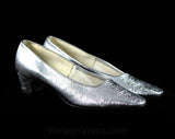 Size 6 Sparkling Silver Shoes - 1960s Metallic Evening Heels - 60s Pumps - Fine Metallic Texture - Formal 60's Deadstock - 6M Medium Width