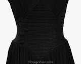 Size 8 1940s Black Dress - New Look 40s 50s Rayon Cocktail with Full Skirt - Terrific Design - V Point Corset Waist - Decollete - Bust 35