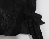 As Is Size 8 Antique Blouse - 1910s Early 1920s Black Silk Top - Shattered Weighted Silk & Gelatin Sequins - Bow Sash Waist - Bust 35