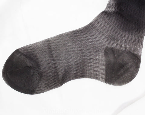 2 Pairs 1950s Stockings - Dark Grey Seamless 50s Thigh High Hosiery - Diamond Texture Nylon - Twilite Charcoal Hue - NIB Original Box Nebel