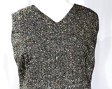 XL 1960s Office Dress - Size 16 Tailored Black & White Tweed with Rainbow Flecks - Sleeveless 50s 60s Secretary Chic with Pockets - Bust 43