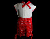 Size 4 Girls 1950s Clothes - Red Hanky Print 50s Girl's Summer Shorts Set - Deadstock 50's Two-Piece Sleeveless Play Set - Childs - 26902-1