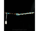 60s Turquoise Belt - Beautiful Teal Blue Cord Gold Chain Belt - Any Size - Summer Woven & Brass 1960s Accessocraft with Hangtag - 39388