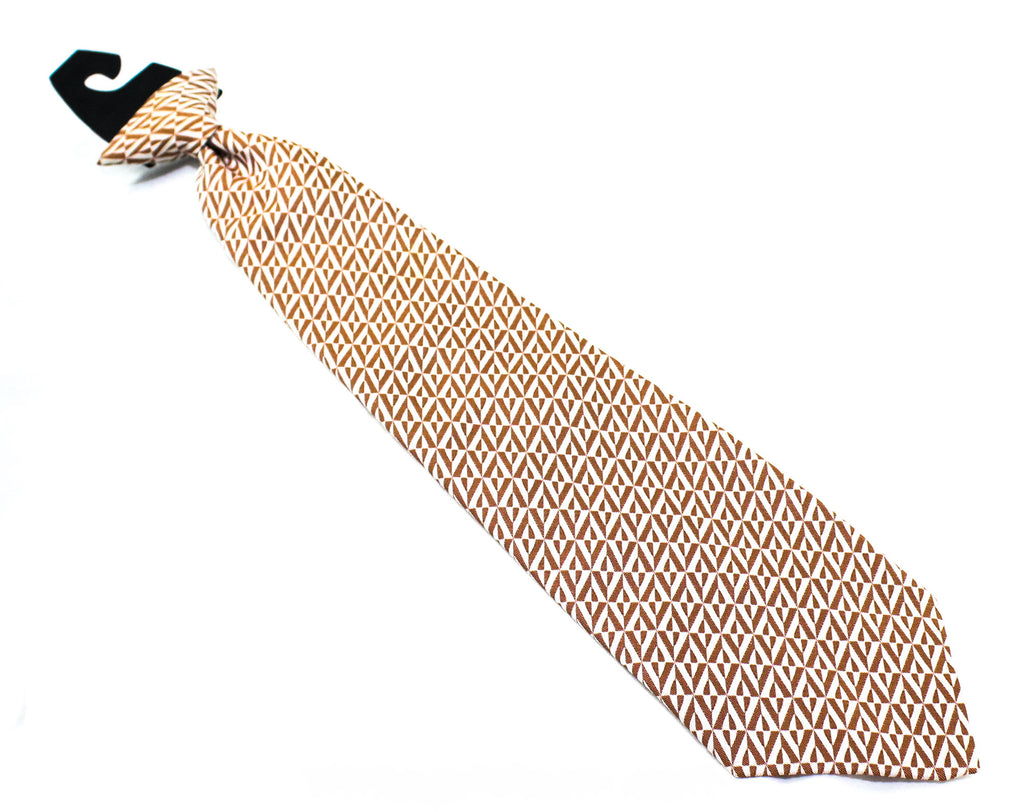 70s Men's Tie - 1970s Geometric Chevrons Necktie - Wide Width 70's Superba Label - Clip On Mens Tie - Terracotta Rust Brown & Offwhite