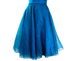 Fragile Size 8 1950s Cocktail Dress with Stardust Rhinestones - As Is Sapphire Blue Silk Organza - 50s Fit & Flare Skirt - Poor Condition