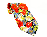 Liberty of London Tie - Poppy Flowers Print Fine Cotton Men's Necktie - Red Blue Chartreuse Green Navy - Preppy 80s Mens - Spring Summer