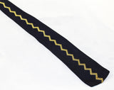 Men's Square End Tie - Navy Blue Knit Zig Zag Striped Necktie - Goldenrod Gold Yellow - Retro Mens Designer - Likely 1930s 1940s Cravat