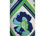 Large 60s Shirt - Navy & Lime Floral Lattice Polyester Top - Size 14 Blue and Green Short Sleeved 1960s Casual Blouse - Bust 42 - 31728