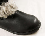 Size 7 Black Leather Boots - Unworn Top Quality 1980s Rustic Winter Boot with Rabbit Fur Trim - Faux Fleece Lined - 80s 90s Deadstock - NWT
