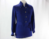 Size 8 1960s Shirt - Purple Blue Crepe 60s Tunic Top - Full Bishop Sleeves - 60's TV Sitcom Style Ladies Blouse - Original Tags - Bust 39