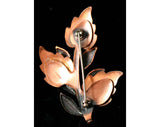 Vintage Renoir 1940s Copper Leaf Pin & Earrings - Fall - Autumn - Brown Botanical Leaves - 1940s Metal Brooch - Designer - Swing Era - 40162