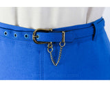 Size 6 Blue Skirt - Small Vivid Blue Tailored 1980s Secretary A-Line - Nautical Flag Blue - Chic Brass Belt - Waist 25.5 - NWT Deadstock
