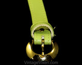Medium 1960s Belt - Chartreuse Mint Green Vinyl Belt with Brass Buckle & Horse Bits - Size 8 to 12 Mod 60s Belt - Chic Spring Summer Resort