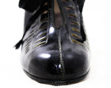 Size 6 Flapper Shoe - 1920s Black Glossy Leather Pumps with Cutwork - Teardrop Cutout Oxfords - Authentic 20s 30s Unworn NOS Deadstock