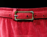 Size 12 Salmon Pink Skirt - 1980s Tailored Faux Suede A-Line Large Office Skirt with Pockets & Original Belt - 80s Secretary - Waist 30.5