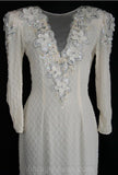 Size 6 White Beaded Evening Dress - Elegant 80s Glamour Gown - Chiffon & Pearls - 1980s Formal Gown - Pageant - Bust 33.5 - 33532