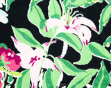 1940s Floral Chintz Fabric - 2.4 Yards x 36 Inches - Pink Blue Black Green Spring Flowers - Sweet 40s Cottage Chic - Glazed Polished Cotton