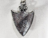 Medieval Style Shield Pendant with Chain - Chivalry Necklace - 1970s Renaissance Look Heraldry Crest with Swords - Silver Hue Metal - 50638