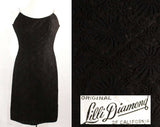 Large 1950s Black Cocktail Dress - Size 12 Fitted Lace Hourglass by Lilli Diamond - Rhinestone Straps - 50s Designer Glamour Girl - Waist 31